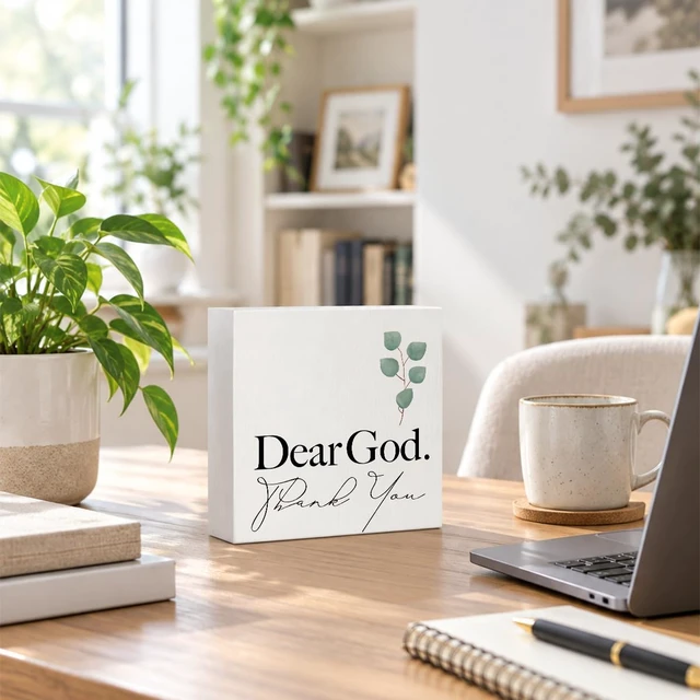 Alt view image 6 of 6 - Christian Desk Decor Farmhouse Signs Wooden Box Sign Religious Gifts | Rustic Religious Wood Box Sign for Living Room Bedroom Bathroom Kitchen Shelf Table