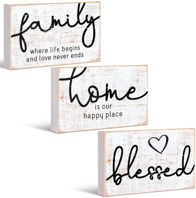 Main image of Mini Wooden Sign Farmhouse Shelf,Retro Color,4.25 x 2.76 x 0.59 in | Wood Signs with Family Home Blessed Sayings, Distressed Finish, Freestanding or Wall Mount, Shelf Decor for Bedroom Kitchen
