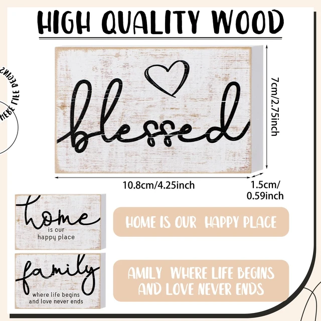 Alt view image 2 of 6 - Mini Wooden Sign Farmhouse Shelf,Retro Color,4.25 x 2.76 x 0.59 in | Wood Signs with Family Home Blessed Sayings, Distressed Finish, Freestanding or Wall Mount, Shelf Decor for Bedroom Kitchen