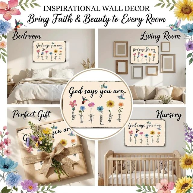 Alt view image 3 of 7 - God Says You Are Amazing Garden Tin Sign 8x12 Inch | Vintage Christian Bible Verse Bird Flowers Home Patio Yard Decor for Gardening Gifts