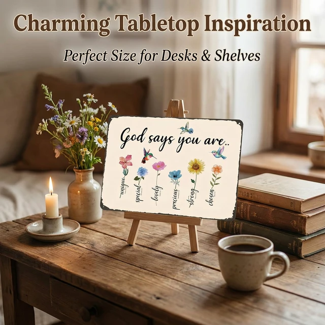 Alt view image 4 of 7 - God Says You Are Amazing Garden Tin Sign 8x12 Inch | Vintage Christian Bible Verse Bird Flowers Home Patio Yard Decor for Gardening Gifts