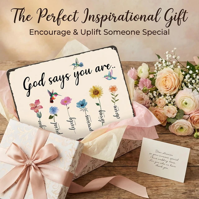 Alt view image 7 of 7 - God Says You Are Amazing Garden Tin Sign 8x12 Inch | Vintage Christian Bible Verse Bird Flowers Home Patio Yard Decor for Gardening Gifts