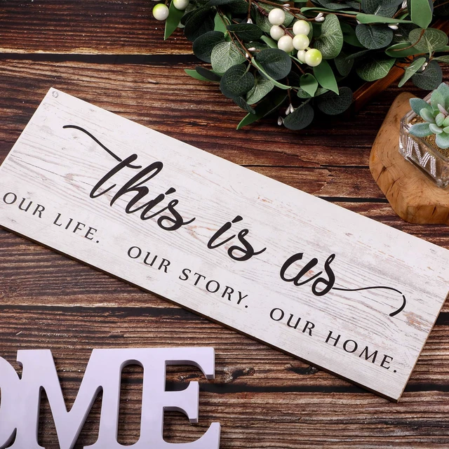 Alt view image 7 of 7 - This Is Us Wall Decor Wooden Family Wall Plaque Quote, Antique White | Rustic Family Signs for Home Decor Wall, Distressed Finish Decor, Christmas Home Decoration, Living Room Bedroom Entryway