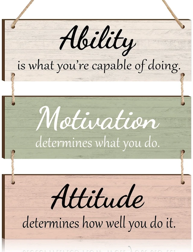 Main image of Office Wall Signs Inspirational Wooden Hanging Decor,Elegant Color | Rustic Motivational Plaques with Ability Attitude Quotes, for Teacher, Coworker Gift, Office, Classroom, School Home Decor