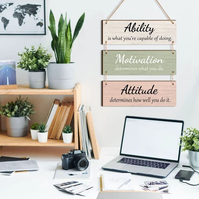 Alt view image 3 of 4 - Office Wall Signs Inspirational Wooden Hanging Decor,Elegant Color | Rustic Motivational Plaques with Ability Attitude Quotes, for Teacher, Coworker Gift, Office, Classroom, School Home Decor