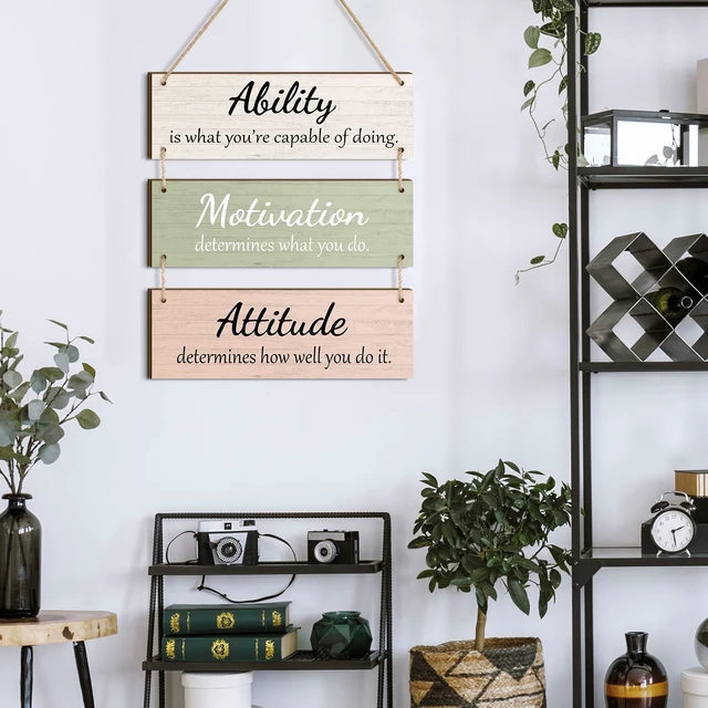 Alt view image 4 of 4 - Office Wall Signs Inspirational Wooden Hanging Decor,Elegant Color | Rustic Motivational Plaques with Ability Attitude Quotes, for Teacher, Coworker Gift, Office, Classroom, School Home Decor