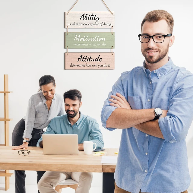 Alt view image 2 of 4 - Office Wall Signs Inspirational Wooden Hanging Decor,Elegant Color | Rustic Motivational Plaques with Ability Attitude Quotes, for Teacher, Coworker Gift, Office, Classroom, School Home Decor