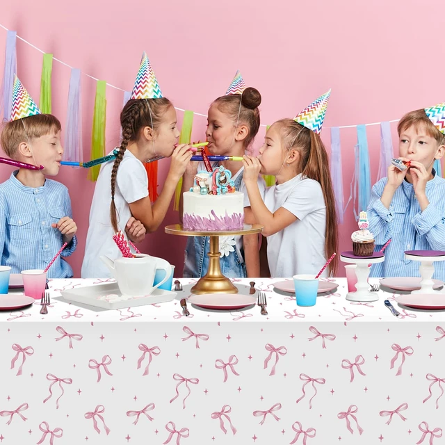 Alt view image 7 of 7 - 3Pcs Coquette Party Tablecloths Decorations,Pink Bow Plastic Table Cover Disposable Rectangle Table Cloth for Girls Birthday Bridal Wedding Party Supplies,54x108 Inch
