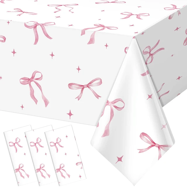 Main image of 3Pcs Coquette Party Tablecloths Decorations,Pink Bow Plastic Table Cover Disposable Rectangle Table Cloth for Girls Birthday Bridal Wedding Party Supplies,54x108 Inch