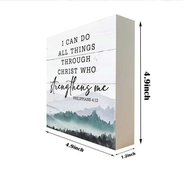Alt view image 2 of 5 - Christian Wood Signs, Bible Verse Philippians 4:13 - I Can Do All Things Through Christ Who Strengthens Me, Box Sign Decor Tabletop, Inspirational Home Desk Decor, Motivational Gift for Friends Family