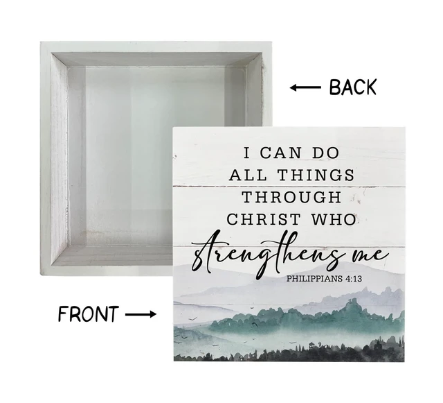 Alt view image 3 of 5 - Christian Wood Signs, Bible Verse Philippians 4:13 - I Can Do All Things Through Christ Who Strengthens Me, Box Sign Decor Tabletop, Inspirational Home Desk Decor, Motivational Gift for Friends Family