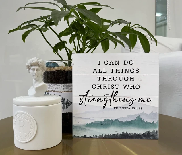 Alt view image 5 of 5 - Christian Wood Signs, Bible Verse Philippians 4:13 - I Can Do All Things Through Christ Who Strengthens Me, Box Sign Decor Tabletop, Inspirational Home Desk Decor, Motivational Gift for Friends Family