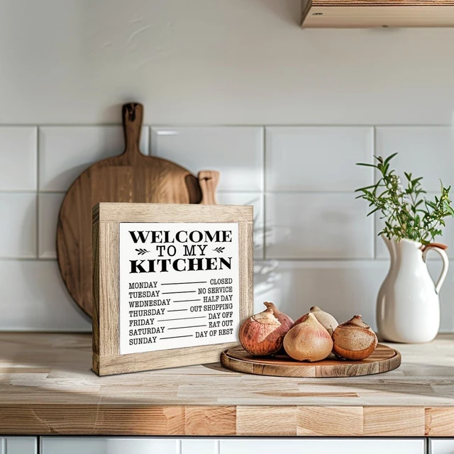 Alt view image 4 of 6 - Welcome to My Kitchen Sign, Funny Kitchen Decor, Decorative Signs and Plaques, Desk Decors Art, Rustic Farmhouse Home Decor, Mother's Day Gift, Gift for Mom Grandma Housewife