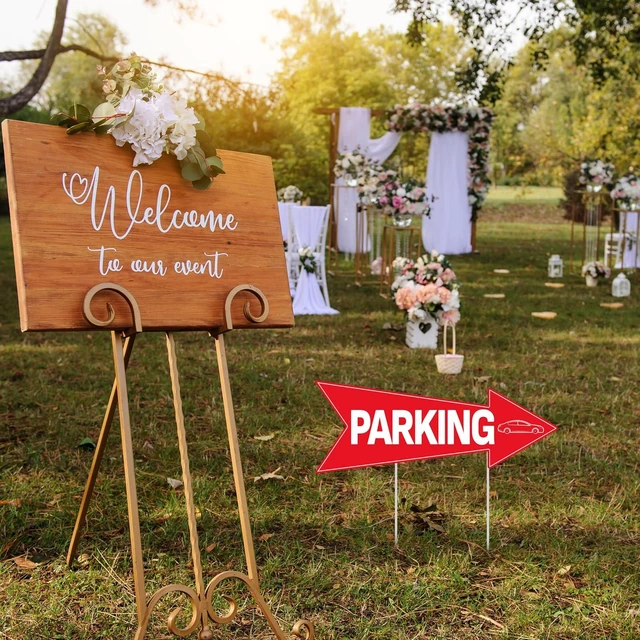 Alt view image 4 of 7 - 5pcs Arrow Parking Signs with Stake 14.4"x5.5" Double Sided | Outside Parking Sign Waterproof Corrugated Directional Parking Lot Sign for Outdoor Yard Street Garage Party Guest Parking