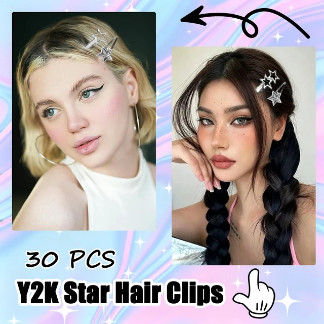 Alt view image 2 of 7 - Y2K Silver Star Hair Clips, 30 Pcs Multi Shape Barrettes for Women Girls | 16 assorted star shapes, non-slip metal hairpins, classic 2000s Y2K aesthetic, kawaii hair clips for daily & party hairstyles
