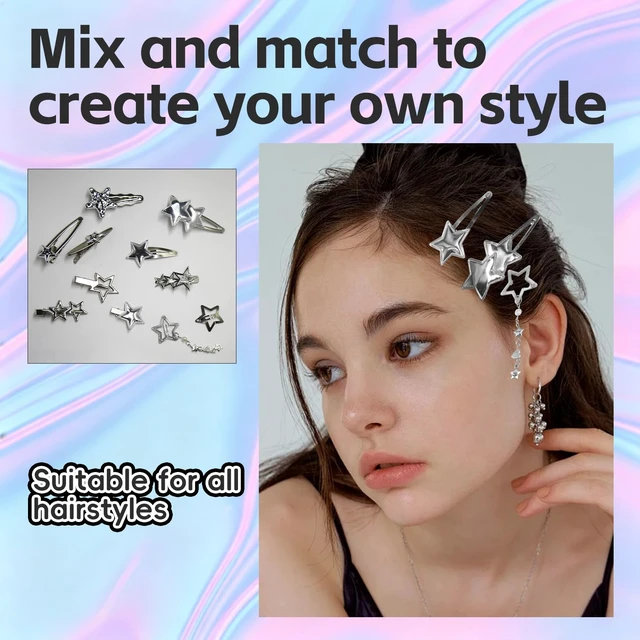 Alt view image 7 of 7 - Y2K Silver Star Hair Clips, 30 Pcs Multi Shape Barrettes for Women Girls | 16 assorted star shapes, non-slip metal hairpins, classic 2000s Y2K aesthetic, kawaii hair clips for daily & party hairstyles