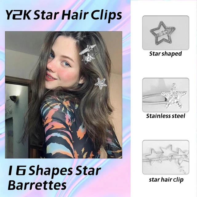 Alt view image 6 of 7 - Y2K Silver Star Hair Clips, 30 Pcs Multi Shape Barrettes for Women Girls | 16 assorted star shapes, non-slip metal hairpins, classic 2000s Y2K aesthetic, kawaii hair clips for daily & party hairstyles