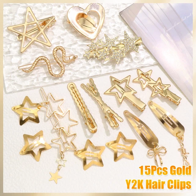 Alt view image 2 of 5 - 15Pcs Gold Snake Star Hair Clips Y2k Snap Hair Barrettes for Women Water Drop Non Slip Hair Pins Christmas Metal Heart Clips for Hair Cute Cool Y2k 2000s Accessories for Girls