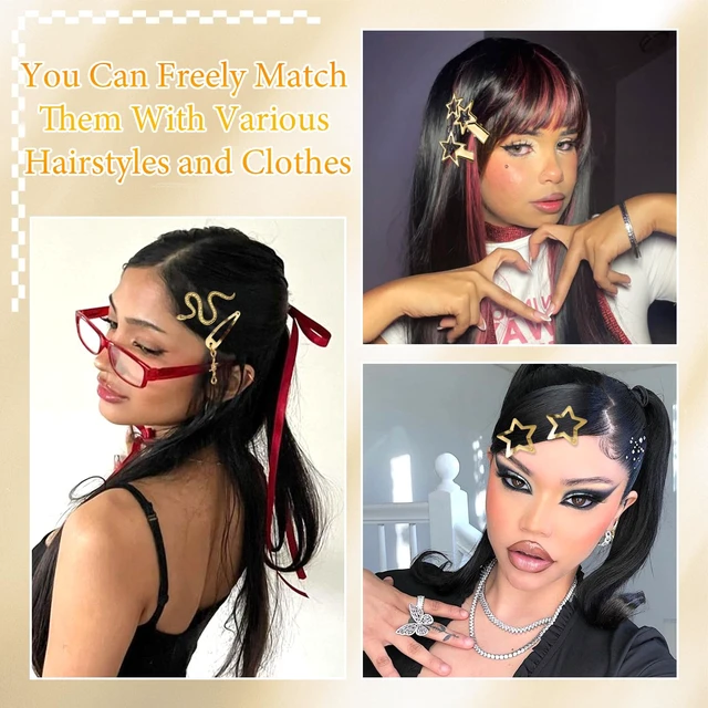 Alt view image 5 of 5 - 15Pcs Gold Snake Star Hair Clips Y2k Snap Hair Barrettes for Women Water Drop Non Slip Hair Pins Christmas Metal Heart Clips for Hair Cute Cool Y2k 2000s Accessories for Girls