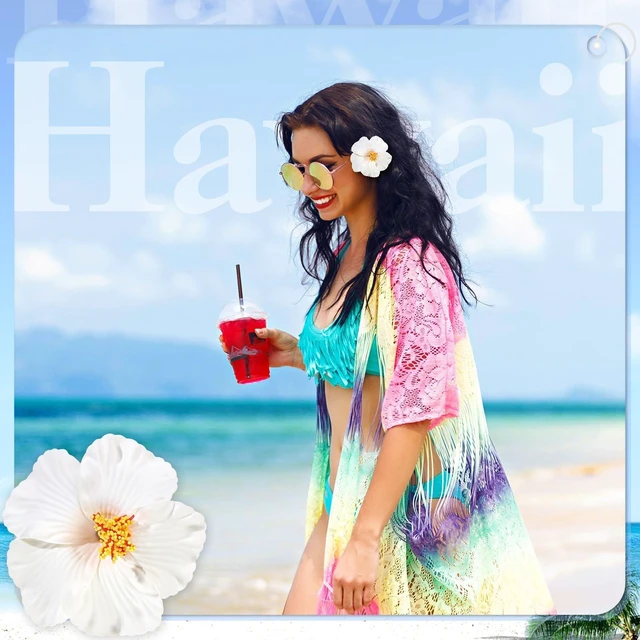 Alt view image 5 of 7 - 10 Pcs Hawaiian Flower Hair Clips for Women, Plumeria Hibiscus Hair Clips, Artificial Flower Clips 3.5 Inch Hair Accessories for Vacation Party Beach Seaside