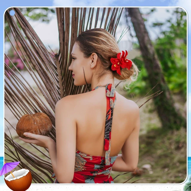 Alt view image 4 of 7 - 10 Pcs Hawaiian Flower Hair Clips for Women, Plumeria Hibiscus Hair Clips, Artificial Flower Clips 3.5 Inch Hair Accessories for Vacation Party Beach Seaside
