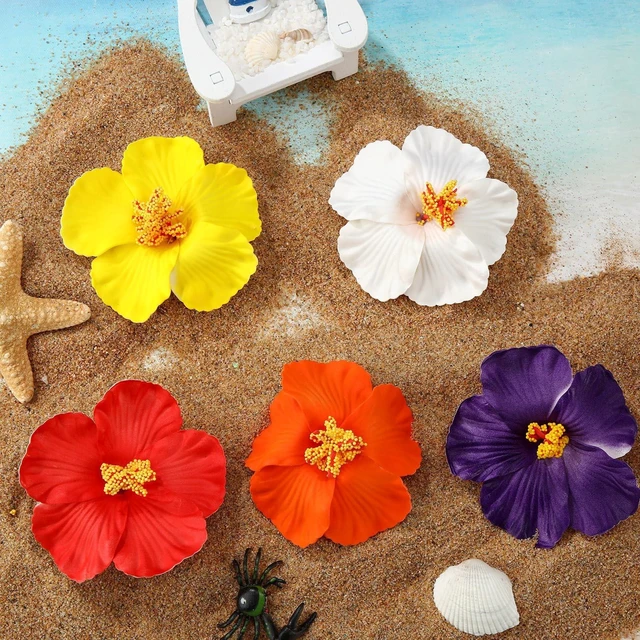Alt view image 7 of 7 - 10 Pcs Hawaiian Flower Hair Clips for Women, Plumeria Hibiscus Hair Clips, Artificial Flower Clips 3.5 Inch Hair Accessories for Vacation Party Beach Seaside