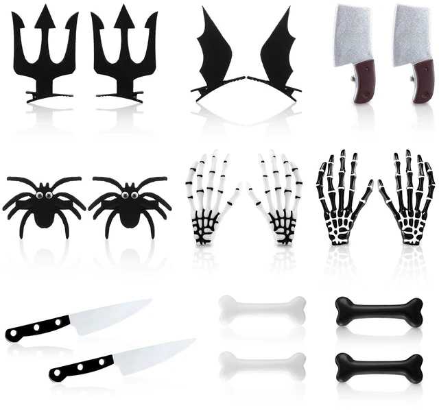 Main image of 18 Pcs Halloween Hair Clips Spooky Gothic Hair Accessories for Women | Skeleton Hand Hairpins, Bone Knife Bat Wing Spider Barrettes Alligator Emo Hair Clips for Punk Cosplay Halloween Accessories