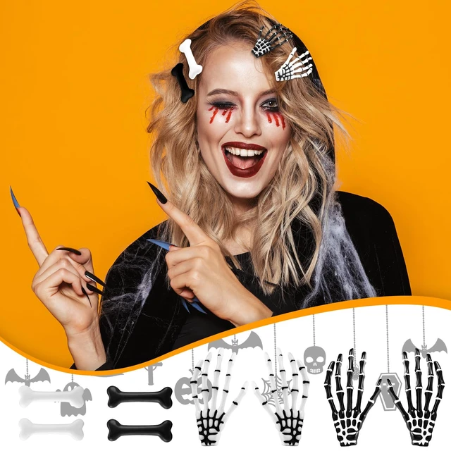 Alt view image 4 of 5 - 18 Pcs Halloween Hair Clips Spooky Gothic Hair Accessories for Women | Skeleton Hand Hairpins, Bone Knife Bat Wing Spider Barrettes Alligator Emo Hair Clips for Punk Cosplay Halloween Accessories