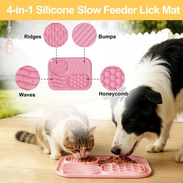 Alt view image 4 of 7 - Lick Mat for Cat & Puppy, Premium Silicone SlowFeeder Bowl, BPAFree, FoodGrade, SuctionCup Design for Dry & Wet Food Anxiety & Boredom Relief, Dishwasher & Freezer Safe, Pink