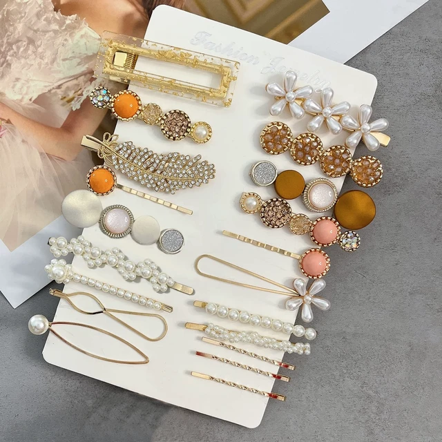 Alt view image 2 of 6 - 20 PCS Hair Accessories for Decorative Party Wedding, Pearl Hair Clips Set Fashion Korean Acrylic Resin Hair Barrettes, Bobby Pins Hairpins for Women and Ladies Girls Headwear Styling Tools
