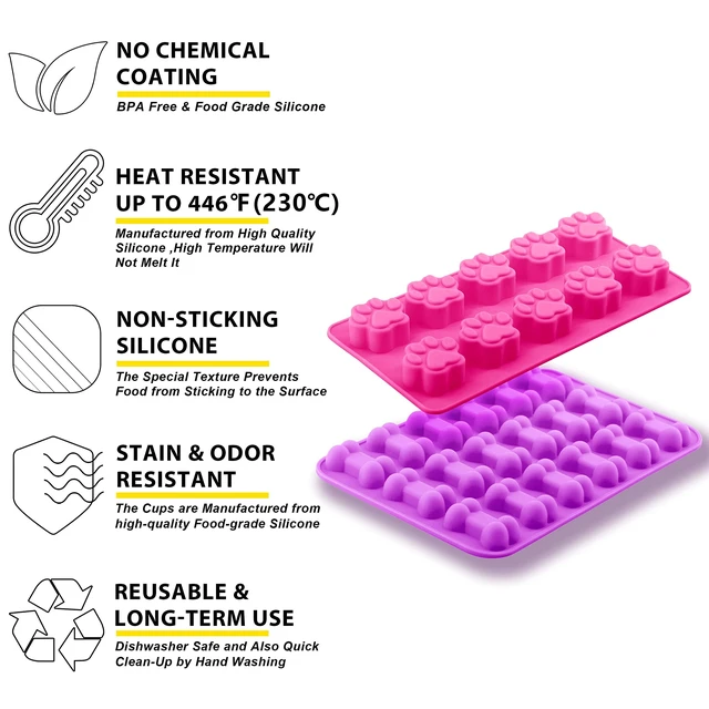 Alt view image 5 of 7 - Reusable Silicone Molds with Puppy Dog Paw and Bone Shaped, Flexible & Non-Stick Ice Cube Tray, Candy and Chocolate Making Mold for Homemade Baking Dog Treats, Jelly, Biscuit & Cupcake (2 Pack)
