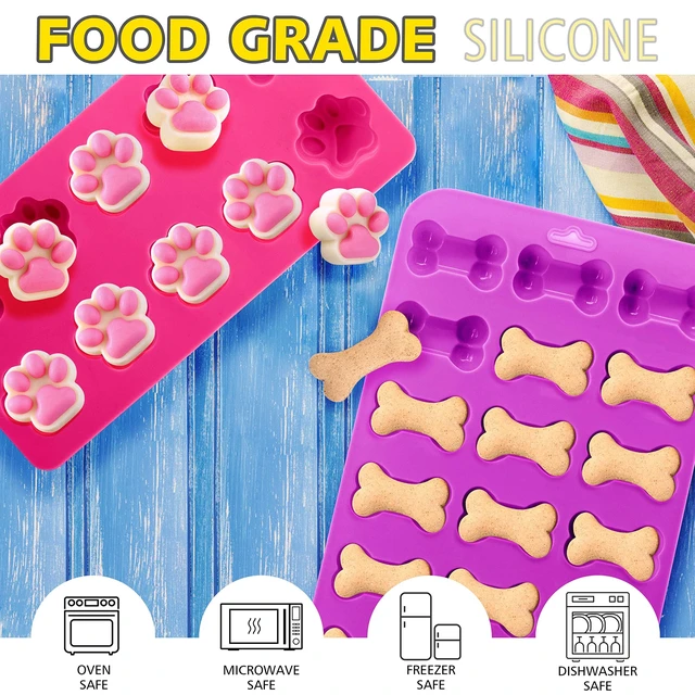 Alt view image 2 of 7 - Reusable Silicone Molds with Puppy Dog Paw and Bone Shaped, Flexible & Non-Stick Ice Cube Tray, Candy and Chocolate Making Mold for Homemade Baking Dog Treats, Jelly, Biscuit & Cupcake (2 Pack)