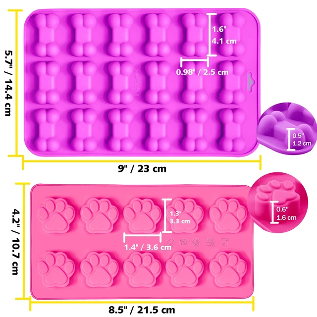 Alt view image 6 of 7 - Reusable Silicone Molds with Puppy Dog Paw and Bone Shaped, Flexible & Non-Stick Ice Cube Tray, Candy and Chocolate Making Mold for Homemade Baking Dog Treats, Jelly, Biscuit & Cupcake (2 Pack)