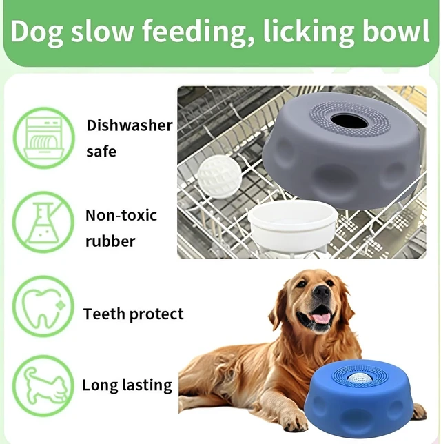 Alt view image 3 of 7 - Dog Slow Feeder Bowl, Silicone Lick Mat with Suction Cups for Peanut Butter Yogurt, Interactive Lick Pad Anxiety Relief for Small Medium Large Dogs, Blue