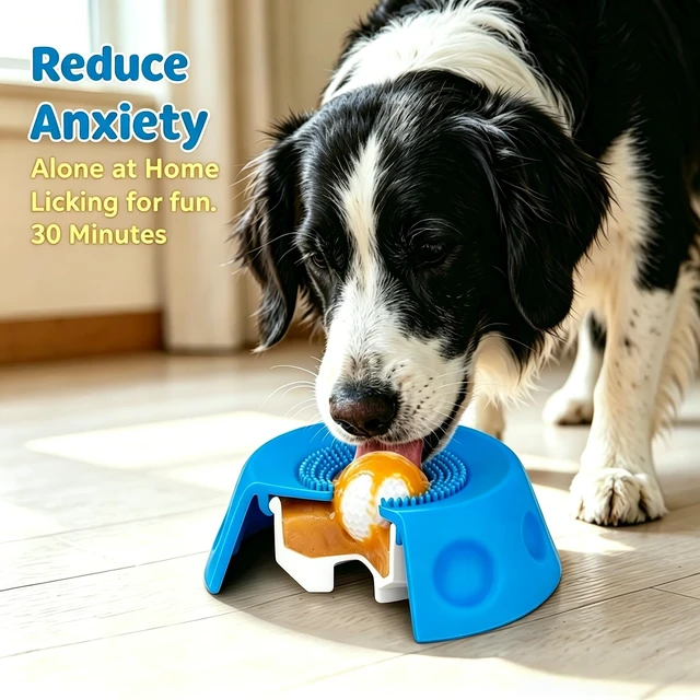 Alt view image 6 of 7 - Dog Slow Feeder Bowl, Silicone Lick Mat with Suction Cups for Peanut Butter Yogurt, Interactive Lick Pad Anxiety Relief for Small Medium Large Dogs, Blue
