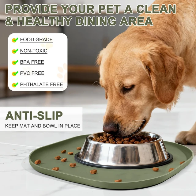 Alt view image 3 of 7 - Waterproof Silicone Pet Food Mat with Raised Edge for Dog & Cat | 12" x 12" Non-Slip Small Pet Feeding Mats with Lip for Food & Water Bowl, Food Grade, Easy Cleaning, Light Olive Green