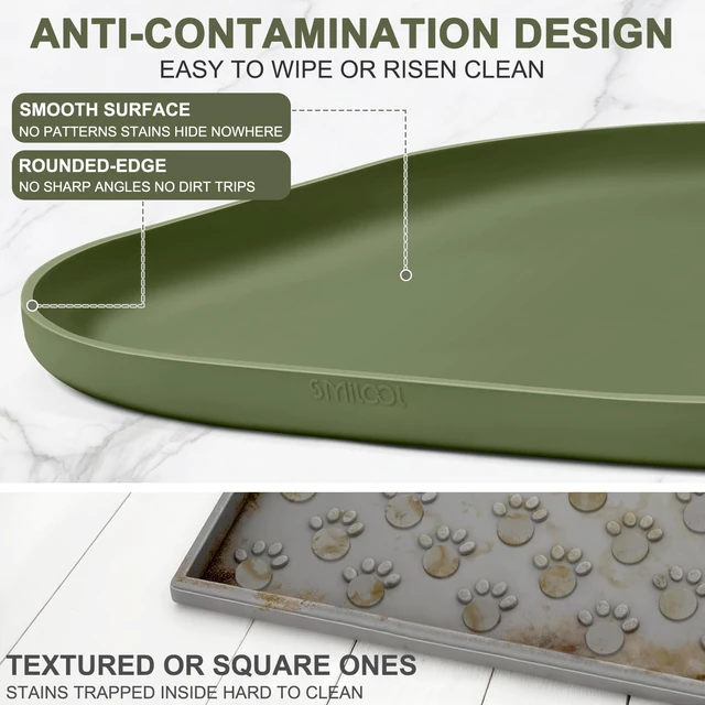 Alt view image 5 of 7 - Waterproof Silicone Pet Food Mat with Raised Edge for Dog & Cat | 12" x 12" Non-Slip Small Pet Feeding Mats with Lip for Food & Water Bowl, Food Grade, Easy Cleaning, Light Olive Green