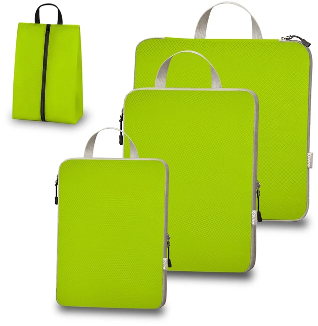Main image of 4 Set Compression Packing Cubes for Travel Expandable Packing Organizer Bag | Water-Resistant Suitcase Bags with Shoe Bag, Ultralight Storage Travel Bags for Carry-on Luggage, M L XL Sizes, Green