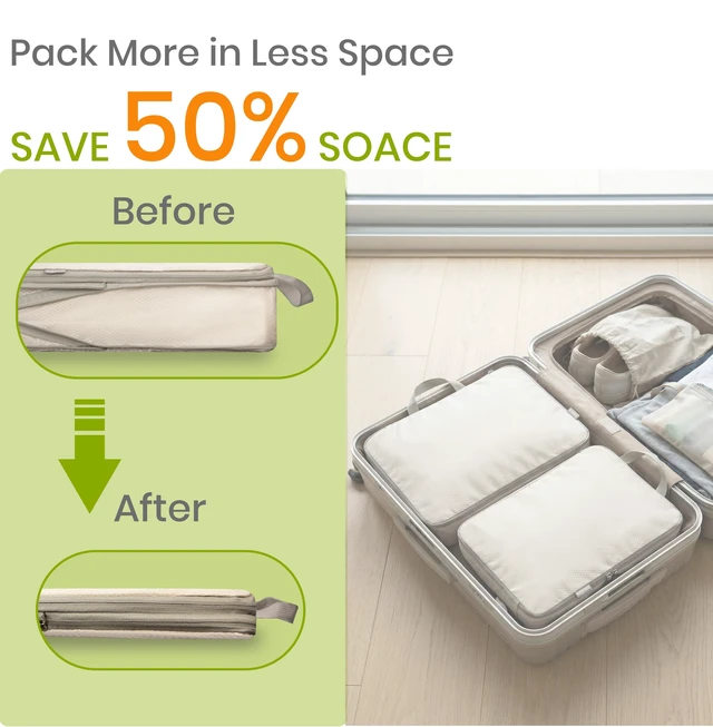 Alt view image 3 of 7 - 4 Set Compression Packing Cubes for Travel Expandable Packing Organizer Bag | Water-Resistant Suitcase Bags with Shoe Bag, Ultralight Storage Travel Bags for Carry-on Luggage, M L XL Sizes, Green