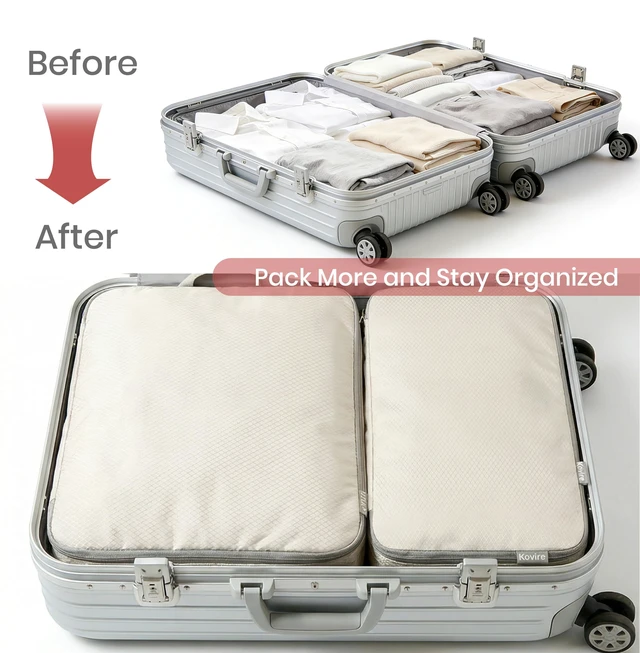 Alt view image 5 of 7 - 4 Set Compression Packing Cubes for Travel Expandable Packing Organizer Bag | Water-Resistant Suitcase Bags with Shoe Bag, Ultralight Storage Travel Bags for Carry-on Luggage, M L XL Sizes, Green