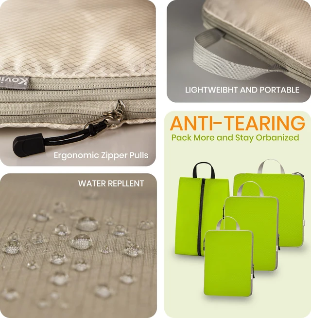 Alt view image 4 of 7 - 4 Set Compression Packing Cubes for Travel Expandable Packing Organizer Bag | Water-Resistant Suitcase Bags with Shoe Bag, Ultralight Storage Travel Bags for Carry-on Luggage, M L XL Sizes, Green