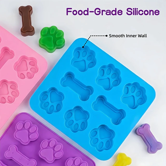 Alt view image 3 of 7 - Silicone Dog Treat Molds, Paw Print and Bone Shapes, Food-Grade BPA-Free, Non-Stick, Dishwasher Safe, for Chocolate, Candy, Jelly, Baking, 3 Pack