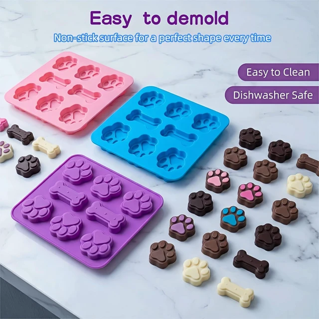 Alt view image 4 of 7 - Silicone Dog Treat Molds, Paw Print and Bone Shapes, Food-Grade BPA-Free, Non-Stick, Dishwasher Safe, for Chocolate, Candy, Jelly, Baking, 3 Pack