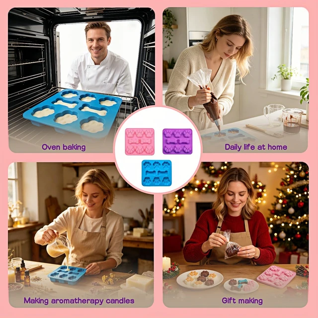 Alt view image 6 of 7 - Silicone Dog Treat Molds, Paw Print and Bone Shapes, Food-Grade BPA-Free, Non-Stick, Dishwasher Safe, for Chocolate, Candy, Jelly, Baking, 3 Pack