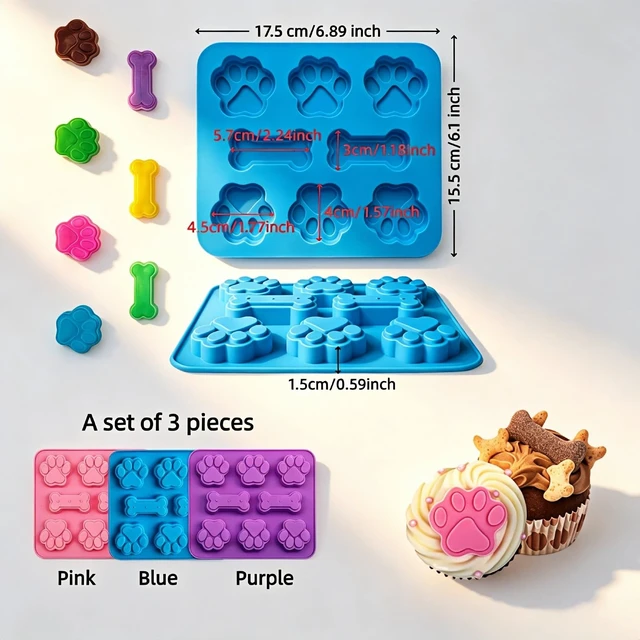 Alt view image 7 of 7 - Silicone Dog Treat Molds, Paw Print and Bone Shapes, Food-Grade BPA-Free, Non-Stick, Dishwasher Safe, for Chocolate, Candy, Jelly, Baking, 3 Pack