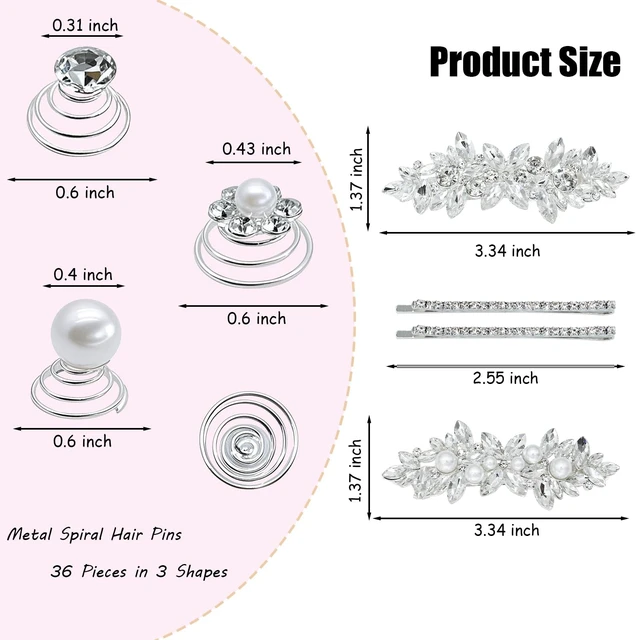Alt view image 2 of 6 - 40 Pieces Rhinesetones Hair Clips, Include 4 Piece Crystal Hair Pins and 36 Pieces Spiral Hair Gems, Swirl Diamond Pearl Hairpins Flower Sparkling Hair Accessories for Wedding,brides, Party, Prom
