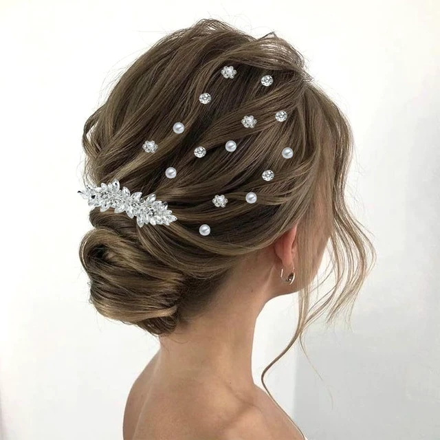 Alt view image 6 of 6 - 40 Pieces Rhinesetones Hair Clips, Include 4 Piece Crystal Hair Pins and 36 Pieces Spiral Hair Gems, Swirl Diamond Pearl Hairpins Flower Sparkling Hair Accessories for Wedding,brides, Party, Prom