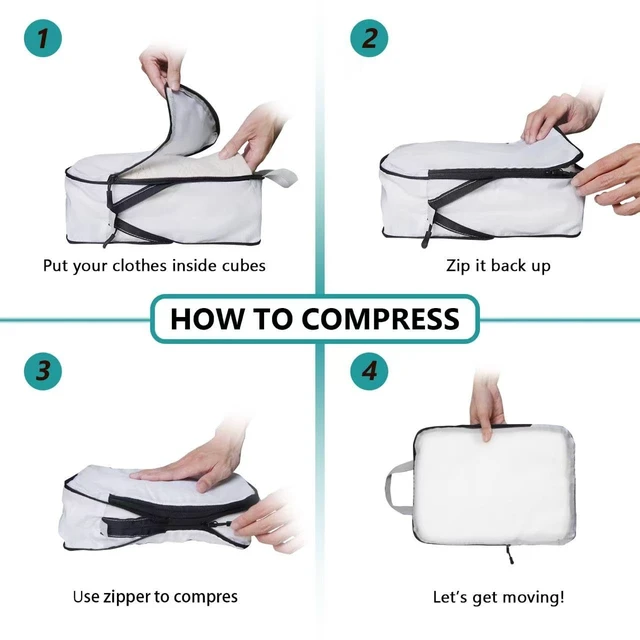 Alt view image 5 of 7 - Compression Packing Cubes, 5-Piece Set Travel Organizer Boxes, Compressible Luggage Cubes With Zipper for Women/Men - Essential Travel Accessories