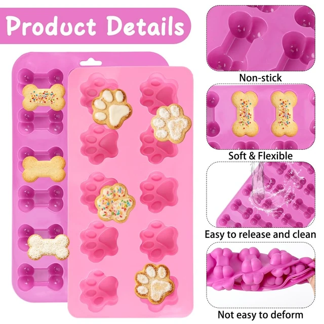 Alt view image 3 of 7 - Silicone Dog Treat Molds, 2 Pack Reusable Silicone Molds with Puppy Dog Paw and Bone Shaped Candy Chocolate Making Mold for Handmade Baking Dog Treats Jelly Biscuit Ice Cube Cake Cupcake Decorations
