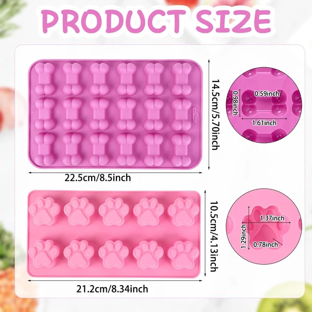 Alt view image 2 of 7 - Silicone Dog Treat Molds, 2 Pack Reusable Silicone Molds with Puppy Dog Paw and Bone Shaped Candy Chocolate Making Mold for Handmade Baking Dog Treats Jelly Biscuit Ice Cube Cake Cupcake Decorations